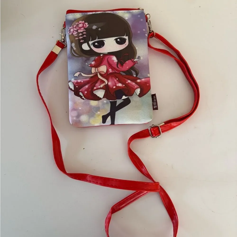 Cute KKBAG Cross body adjustable strap with 2 lobster claw handle clips red